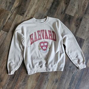 Harvard University Distressed Crewneck Sweatshirt Oatmeal WOMEN'S S
